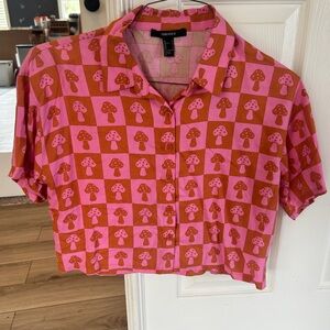 Forever 21 Pink and Orange Mushroom Print Top